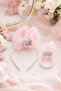 Pink Feathered Silver Bride Crown and Bracelet Set with Pearls, Bridal and Bachelorette Party Accessory - 2