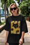 For the Sake of Cat Love 68 Front Cat Printed Black Oversize T-Shirt 100% Cotton Unisex Cat Lover Premium Design - 5
