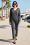 Women's Plus Size V-Neck Stone Detailed Sweater Trousers Set Double Plate Knitwear Comfortable Casual Modern