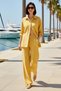 Women's Plus Size Shirt Collar Long Sleeve Wide Leg Suit 100% Cotton Elastic Waist Comfortable Casual Modern