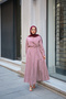 Women's Striped Patterned Waist Tie Dress Burgundy - 5