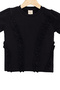 Girl's Dark Black Short Sleeve 100% Cotton Short Sleeve T-Shirt with Ruffles on the Front - 5
