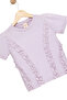 Girl's Lilac Short Sleeve 100% Cotton T-Shirt with Ruffles on the Front - 4