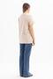 Beige-Short Sleeve Single Jersey Tshirt with Embroidery Detail - 4