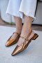 Noir Buckle Detailed Women's Copper Ballerinas - 3