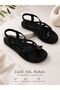 Women's Black Flip-Flop Sandals with Ring Detail, Comfortable Non-Slip Sole, Casual Summer Elastic Stylish Sandals - 4