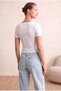 Women's White 95% Cotton / 5% Elastane Ribbed Camisole Regular Fit Square Neck Short Sleeve Baby Overlock Detailed T-Shirt Suzy - 4