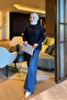 Navy Blue Belted Buttoned Shirt - 2