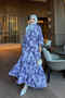 Lilac Half Buttoned Sleeves Elasticized Patterned Viscose Dress - 3