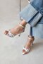 Boris Women's Heeled Satin Sandals Beige Polka Dot - 2