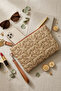 Wicker Star Embroidered Portfolio Handbag with Wrist Strap Wicker Clutch Bag - 5