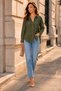 Women's Khaki Cotton Linen Shirt - Oversize Loose Long Sleeve Pocketed Women's Hijab Shirt Overshirt - 7