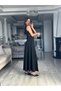 Women's Open Shoulders, Open Waist, Lace Trim, Slit, Long Janjan Crepe Dress