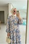 Women's Romantic Floral Patterned Layered Hijab Dress - 2
