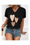 Women's V-Neck Heart Printed T-Shirt Oversize Loose Fit