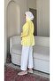 Women's Hijab Tunic Shirt with Belt - Yellow - 2