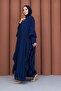 Stone Detailed Chiffon Abaya with Inner Lining in Navy Blue - 4
