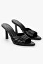 Women's Melisse Black Leather Front Gathered Heeled Slippers