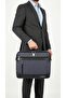 Navy Blue Men's Laptop Briefcase Slim Briefcase Hand Shoulder Office Bag with Three Pockets - 5
