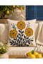 Beige Background Mustard Yellow Floral Patterned Punch Embroidery Appearance Digital Printed Set of 4 Throw Pillow Covers - 5