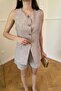 Women's Stone Color Collarless Vest Shorts Set - 2