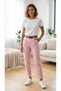 Women's Textured Jeans with Half Elastic Waist and Pink Belt Accessory - 2