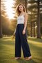 Greta Women's Elastic Waist-Lace-Up High Waist Comfortable Fit Navy Blue Color Pants New - 3