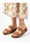 Women's High Sole Stone Detailed Cork Sole Slippers-Taba - 2