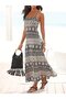 Women's Rope Strap V-Neck Long Patterned Single Jersey Dress