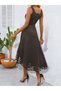 Women's Strap Geometric Neckline Flower Laser Cut Imported Crepe Dress - 2