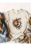 Women's Geometric Moon&Sun Printed T-Shirt Oversize Loose Fit - 4