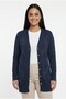 Women's Sleeves Button Detailed Stone Print Lettering Plus Size Long Cardigan - 3