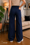 Navy Blue High-Waisted Women's Palazzo Jeans – Stretch Denim Fabric, Straight Loose Legs, Modern Jeans - 2