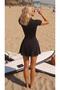 Women's Black Zippered Short Sleeve Shorts Skirted Jumpsuit Swimsuit - 4