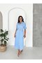 Women's Shirt Collar Buttoned Watermelon Sleeves Belted Slit Textured Maxi Shirt Dress - 4
