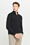 Men's Black Cashmere-Wool Warm Standard Fit Regular Cut Bato Collar Knitwear Sweater