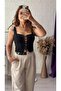 Women's Black Front Lace-Up Square Neck Bustier - Blouse