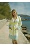 Peshtemal Bathrobe - Cotton - Hooded - Yellow Color with Green Stripes - 2
