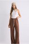 Women's Brown Linen Look Palazzo High Waist Lace-Up Comfortable Fit Trousers