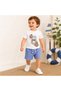 Baby Boy Summer Printed T-Shirt and Shorts Set 100% Cotton White Blue 2-Piece Set 12-18-24-36 Months