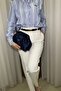 Women's Navy Blue Satin Tote Bag - Long Strap Hand and Shoulder Bag - 3