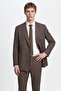 Men's Brown Wool Slim Fit Slim Fit Swallow Collar Striped Double Breasted Suit with Pocket - 3