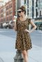 Women's Short Ruffle Sleeve Open Collar Leopard Print Short Kiloş Single Jersey Dress
