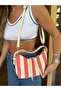 Colorful Stripe Printed Mini Hand and Shoulder Bag Orange Cream - 2