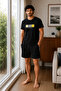 Men's Black 100% Cotton Black Shorts Pajama Set - 2