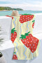 Strawberry Themed Tropical Women's Beach Towel - Pastel Yellow Modern Summer Quick-Dry Microfiber Towel - 7