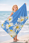 Daisy Floral Blue Beach Towel-Mediterranean Style White Yellow Pool Sea Quick Drying Microfiber Towel - 7