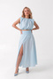 Polka Dot Patterned Shoulder Top, Gathered Detail, Slit Midi Set - 2