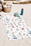 Sailing Sea Shell Themed Beach Towel - Marine Vintage Ecru Blue Quick-Dry Microfiber Towel - 6