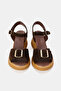 Women's Brown Suede Genuine Leather Strap-Buckle Platform Heel Daily Sandals - 4